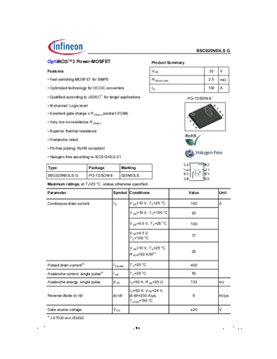 Infineon bsc025n03ls rev1.6  . Electronic Components Datasheets Active components Transistors Infineon bsc025n03ls_rev1.6.pdf