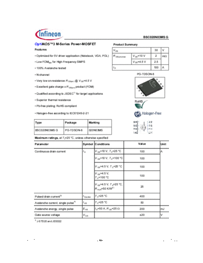 Infineon bsc020n03msg rev1.16  . Electronic Components Datasheets Active components Transistors Infineon bsc020n03msg_rev1.16.pdf