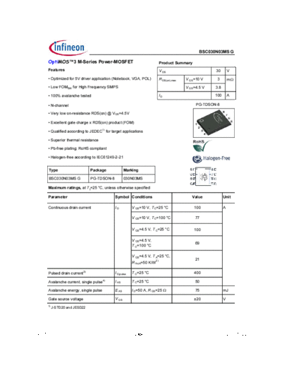 Infineon bsc030n03msg rev1.16  . Electronic Components Datasheets Active components Transistors Infineon bsc030n03msg_rev1.16.pdf