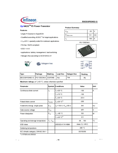 Infineon bsc030p03ns3g 2.1  . Electronic Components Datasheets Active components Transistors Infineon bsc030p03ns3g_2.1.pdf