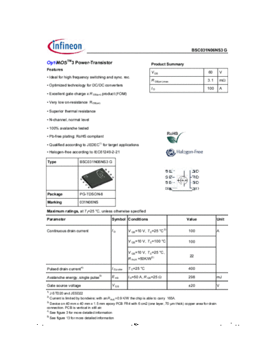 Infineon bsc031n06ns3 rev2.3  . Electronic Components Datasheets Active components Transistors Infineon bsc031n06ns3_rev2.3.pdf