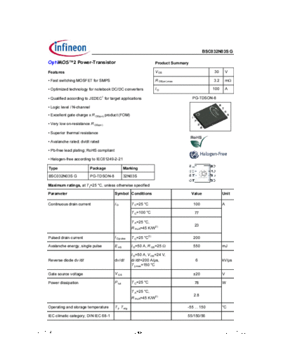 Infineon bsc032n03s rev1.64 g  . Electronic Components Datasheets Active components Transistors Infineon bsc032n03s_rev1.64_g.pdf