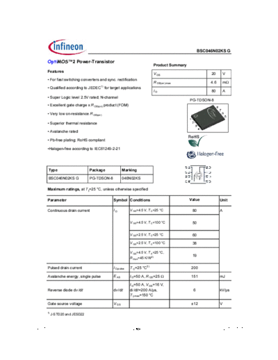 . Electronic Components Datasheets bsc046n02ksgrev1.06  . Electronic Components Datasheets Active components Transistors Infineon bsc046n02ksgrev1.06.pdf
