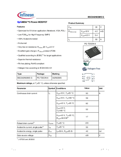 Infineon bsc042n03msg rev2.0. pdf  . Electronic Components Datasheets Active components Transistors Infineon bsc042n03msg_rev2.0._pdf.pdf