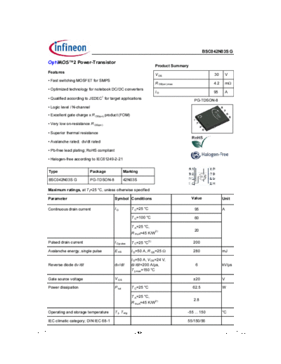 Infineon bsc042n03s rev1.91 g  . Electronic Components Datasheets Active components Transistors Infineon bsc042n03s_rev1.91_g.pdf