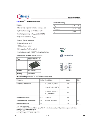 Infineon bsc057n08ns3g rev2.4  . Electronic Components Datasheets Active components Transistors Infineon bsc057n08ns3g_rev2.4.pdf
