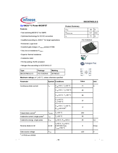 Infineon bsc057n03ls rev1.6  . Electronic Components Datasheets Active components Transistors Infineon bsc057n03ls_rev1.6.pdf