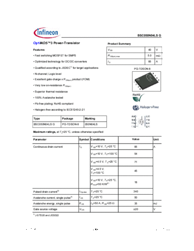 Infineon bsc050n04lsg rev1.04  . Electronic Components Datasheets Active components Transistors Infineon bsc050n04lsg_rev1.04.pdf