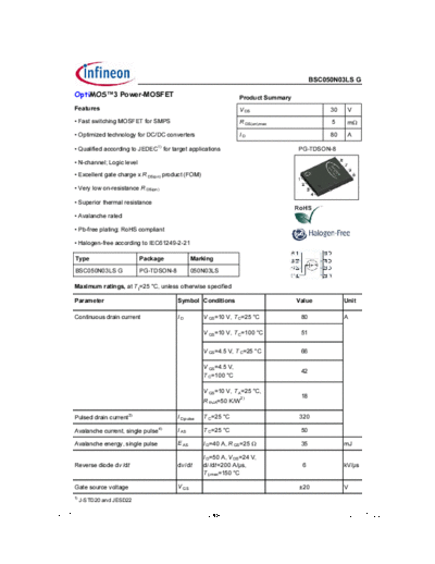 Infineon bsc050n03ls rev1.6  . Electronic Components Datasheets Active components Transistors Infineon bsc050n03ls_rev1.6.pdf