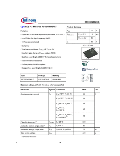 Infineon bsc050n03msg rev1.15  . Electronic Components Datasheets Active components Transistors Infineon bsc050n03msg_rev1.15.pdf