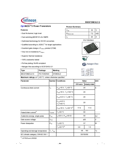 Infineon bsc072n03ld rev1.4  . Electronic Components Datasheets Active components Transistors Infineon bsc072n03ld_rev1.4.pdf