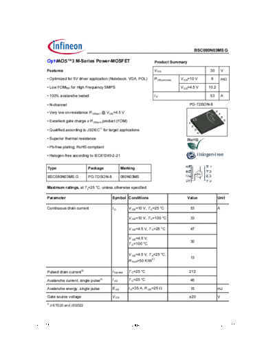 Infineon bsc080n03msg rev1.15  . Electronic Components Datasheets Active components Transistors Infineon bsc080n03msg_rev1.15.pdf
