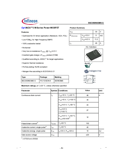 Infineon bsc090n03msg rev1.16  . Electronic Components Datasheets Active components Transistors Infineon bsc090n03msg_rev1.16.pdf