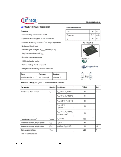 Infineon bsc093n04lsg rev1.04  . Electronic Components Datasheets Active components Transistors Infineon bsc093n04lsg_rev1.04.pdf