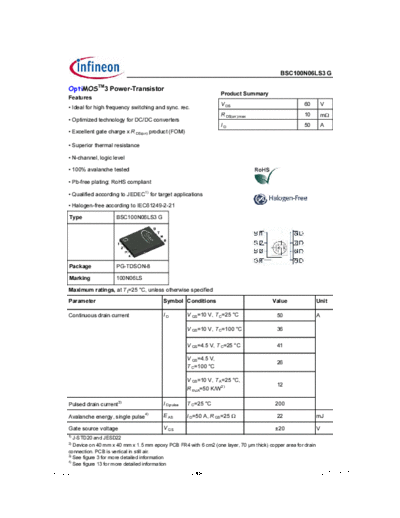 Infineon bsc100n06ls3 rev2.2  . Electronic Components Datasheets Active components Transistors Infineon bsc100n06ls3_rev2.2.pdf