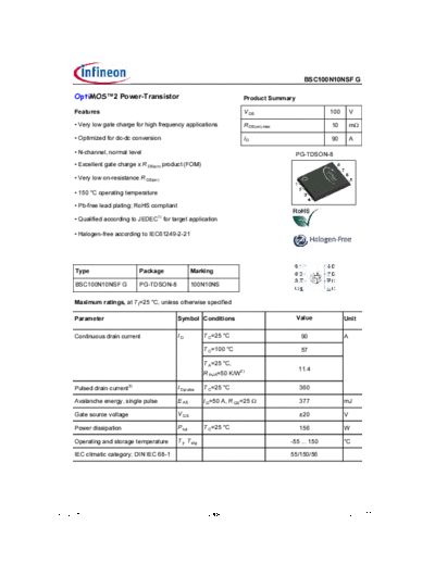 Infineon bsc100n10nsfrev2.08  . Electronic Components Datasheets Active components Transistors Infineon bsc100n10nsfrev2.08.pdf