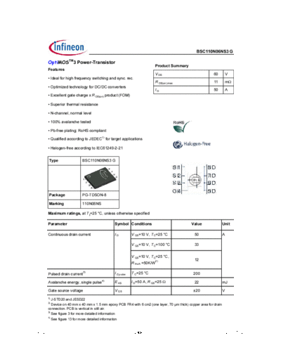 Infineon bsc110n06ns3 rev2.3  . Electronic Components Datasheets Active components Transistors Infineon bsc110n06ns3_rev2.3.pdf
