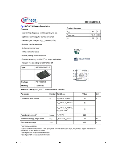 Infineon bsc123n08ns3g rev2.5  . Electronic Components Datasheets Active components Transistors Infineon bsc123n08ns3g_rev2.5.pdf