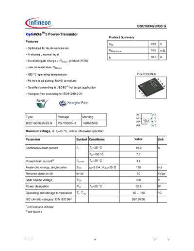 Infineon bsc16dn25ns3rev2.2  . Electronic Components Datasheets Active components Transistors Infineon bsc16dn25ns3rev2.2.pdf