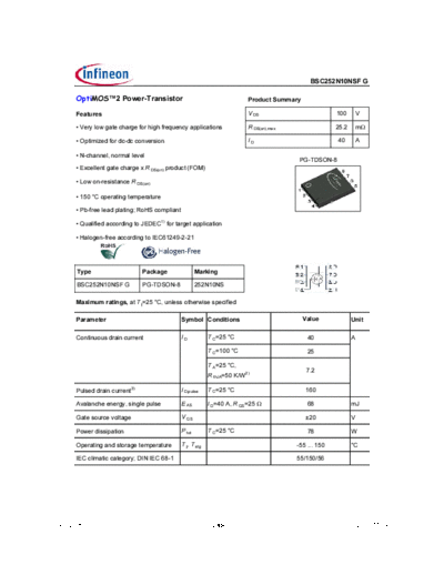 Infineon bsc252n10nsfrev2.08  . Electronic Components Datasheets Active components Transistors Infineon bsc252n10nsfrev2.08.pdf