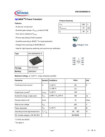 Infineon bsc320n20ns3grev2.3  . Electronic Components Datasheets Active components Transistors Infineon bsc320n20ns3grev2.3.pdf