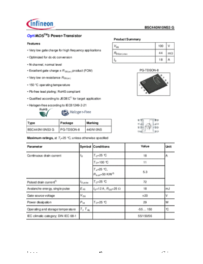 Infineon bsc440n10ns3rev2.4  . Electronic Components Datasheets Active components Transistors Infineon bsc440n10ns3rev2.4.pdf