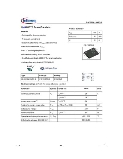 Infineon bsc520n15ns3rev2.2  . Electronic Components Datasheets Active components Transistors Infineon bsc520n15ns3rev2.2.pdf