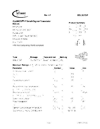 Infineon bsl307sp rev1.2  . Electronic Components Datasheets Active components Transistors Infineon bsl307sp_rev1.2.pdf