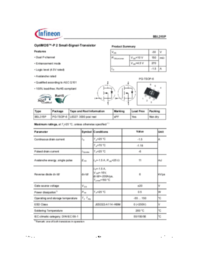 Infineon bsl315p rev2.2  . Electronic Components Datasheets Active components Transistors Infineon bsl315p_rev2.2.pdf