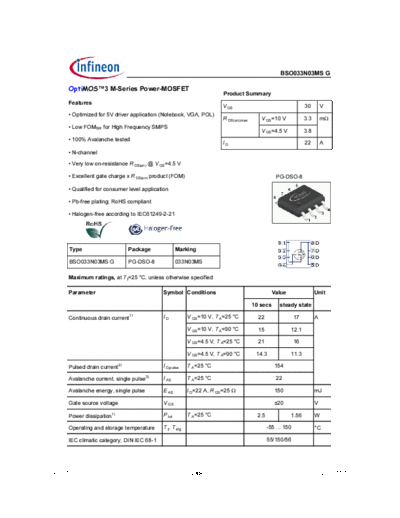 Infineon bso033n03ms rev1.1  . Electronic Components Datasheets Active components Transistors Infineon bso033n03ms_rev1.1.pdf