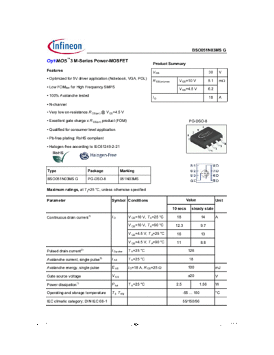 Infineon bso051n03ms rev1.1  . Electronic Components Datasheets Active components Transistors Infineon bso051n03ms_rev1.1.pdf