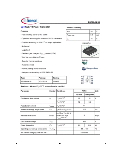 . Electronic Components Datasheets bso064n03s rev2.0 g  . Electronic Components Datasheets Active components Transistors Infineon bso064n03s_rev2.0_g.pdf