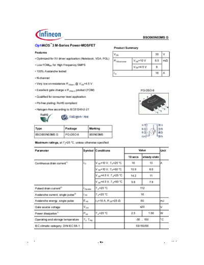 . Electronic Components Datasheets bso065n03ms rev1.1  . Electronic Components Datasheets Active components Transistors Infineon bso065n03ms_rev1.1.pdf