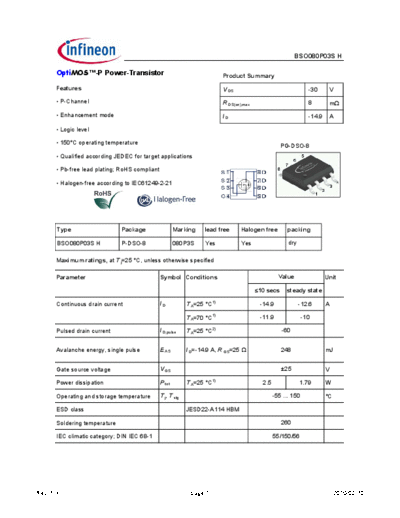 Infineon bso080p03s rev1.31  . Electronic Components Datasheets Active components Transistors Infineon bso080p03s_rev1.31.pdf