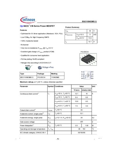 . Electronic Components Datasheets bso110n03ms rev1.1  . Electronic Components Datasheets Active components Transistors Infineon bso110n03ms_rev1.1.pdf