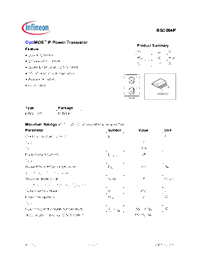 Infineon bso204p rev.1.2  . Electronic Components Datasheets Active components Transistors Infineon bso204p_rev.1.2.pdf