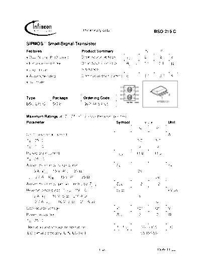 Infineon bso215c  . Electronic Components Datasheets Active components Transistors Infineon bso215c.pdf