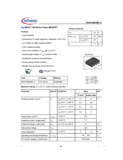 Infineon bso220n03md rev1.1  . Electronic Components Datasheets Active components Transistors Infineon bso220n03md_rev1.1.pdf