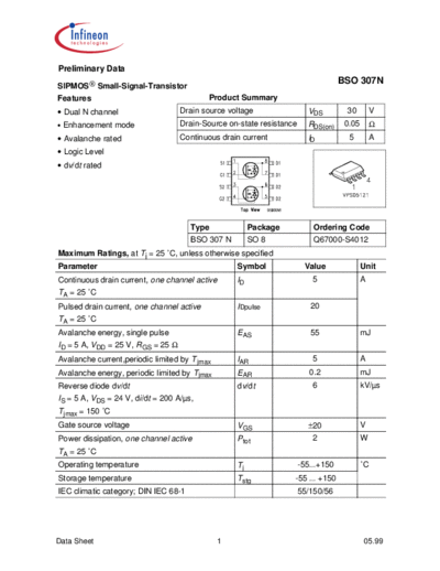 Infineon bso307n  . Electronic Components Datasheets Active components Transistors Infineon bso307n.pdf