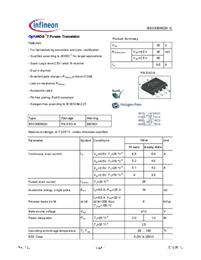 Infineon bso330n02kgrev1.02  . Electronic Components Datasheets Active components Transistors Infineon bso330n02kgrev1.02.pdf