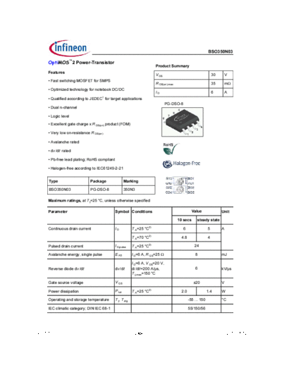Infineon bso350n03 rev1.7 g  . Electronic Components Datasheets Active components Transistors Infineon bso350n03_rev1.7_g.pdf