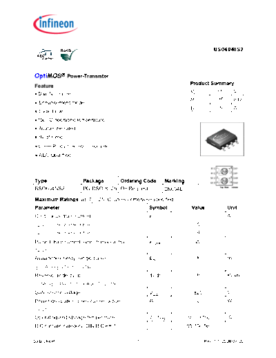 Infineon bso604ns2 green ds-11  . Electronic Components Datasheets Active components Transistors Infineon bso604ns2_green_ds-11.pdf