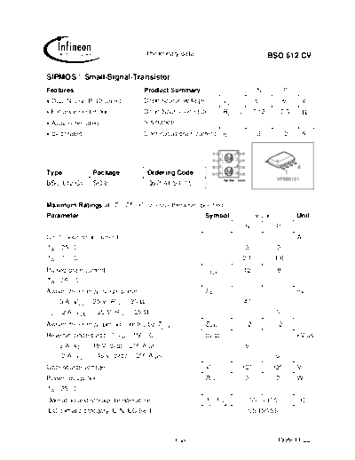 Infineon bso612cv  . Electronic Components Datasheets Active components Transistors Infineon bso612cv.pdf