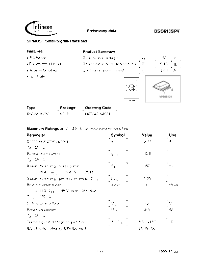 . Electronic Components Datasheets bso613sp  . Electronic Components Datasheets Active components Transistors Infineon bso613sp.pdf