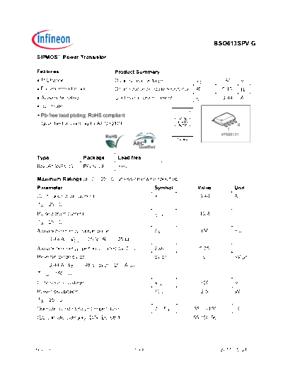Infineon bso613spvg rev1.4  . Electronic Components Datasheets Active components Transistors Infineon bso613spvg_rev1.4.pdf