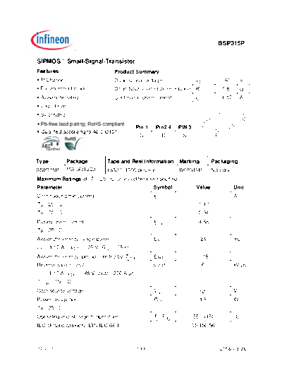 Infineon bsp315p rev1.5  . Electronic Components Datasheets Active components Transistors Infineon bsp315p_rev1.5.pdf