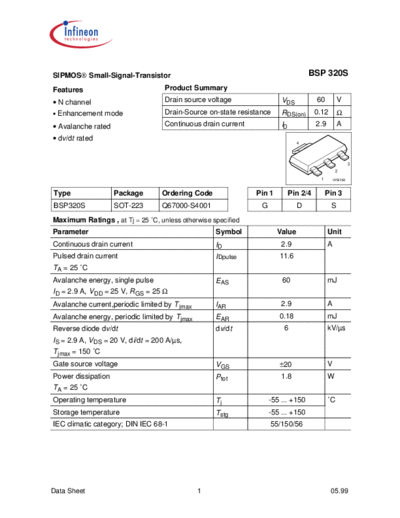 Infineon bsp320s  . Electronic Components Datasheets Active components Transistors Infineon bsp320s.pdf