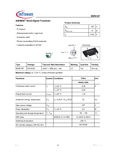 Infineon bsr316p rev1.05   . Electronic Components Datasheets Active components Transistors Infineon bsr316p_rev1.05_.pdf