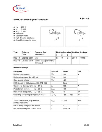 Infineon bss149  . Electronic Components Datasheets Active components Transistors Infineon bss149.pdf