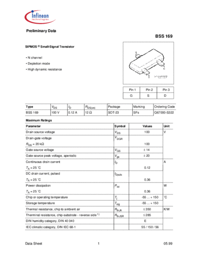 Infineon bss169  . Electronic Components Datasheets Active components Transistors Infineon bss169.pdf